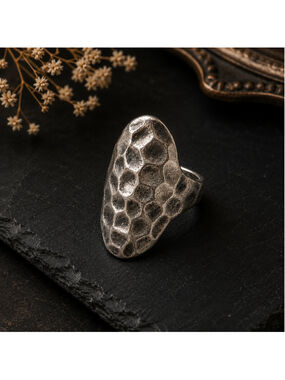 Vintage Hammered Organic Statement Ring – Modernist Textured Silver Tone Ring